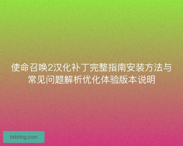 使命召唤2汉化补丁完整指南安装方法与常见问题解析优化体验版本说明